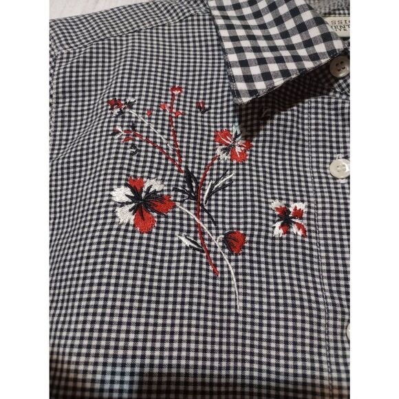 Classic Elements Shirt Ladies Extra Small Petite Black Gingham Button Front Embr - Picture 4 of 8